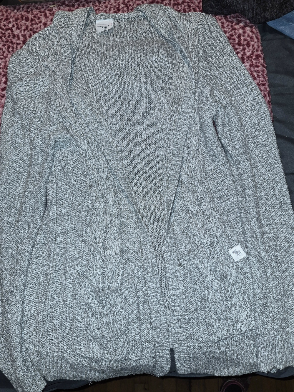abercrombie kids Gray Cable Knit Open Cardigan